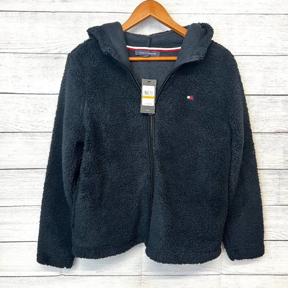 Tommy Hilfiger Tops - Tommy Hilfiger Faux Fur Sherpa Zip Hoodie Solid Black New With Tags Size small